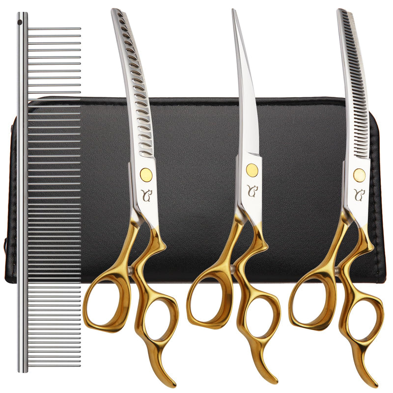 Dog Grooming Scissors,Curved Dog Grooming Scissors with Safety Round Tips, Sharp and Comfortable 4 in 1 Dog Scissors for Grooming - PawsPlanet Australia
