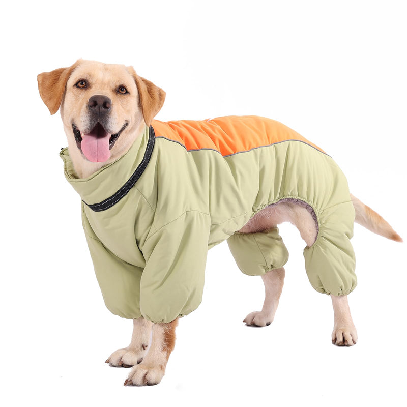 Dog Warm Thick Winter Snowsuit, Fullbody Zip Up Coat with Leash Ring, Reflective Windproof Waterproof Dog Snow Jacket, LightGreen,22 22