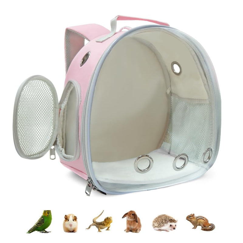 Small Animal Carrier Backpack for Guinea Pig Bird Bunny Cat Kitten Lizard Rabbit Squirrel Beared Dragon Portable Travel Carrier Backpack Space Capsule Bubble Window Carrier (Pink) Pink - PawsPlanet Australia