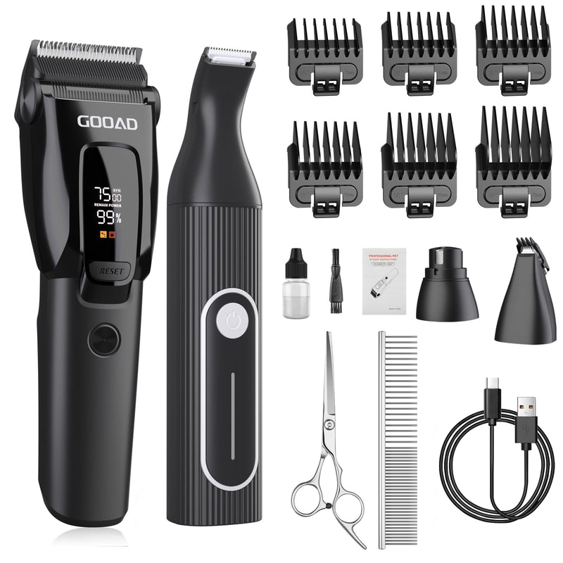 Dog Clippers for Grooming Heavy Thick Hair & Coats, 7500rpm Low Noise Cordless Pet Shaver, Dog Grooming Kit with Paw Trimmer Nail Grinder for Small Large Dogs Black&white - PawsPlanet Australia