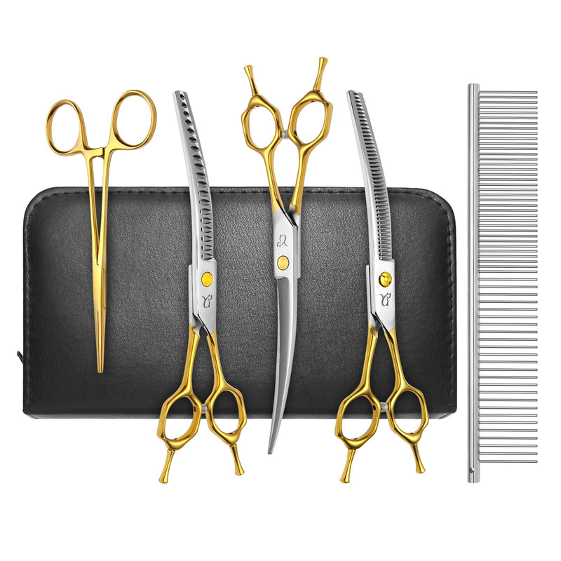 Dog Grooming Scissors,Curved Scissors with Safety Round Tips,Sharp and Durable 5 in 1 Dog Scissors for Grooming - PawsPlanet Australia