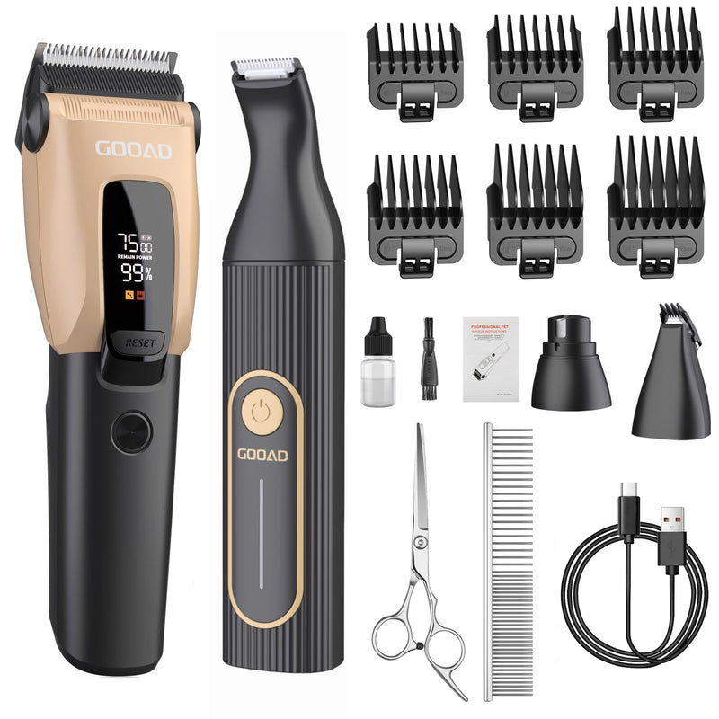 Dog Clippers for Grooming for Heavy Thick Hair&Coats,7500rpm Low Noise Dog Hair Trimmer,Rechargeable Cordless Pet Shaver, Pet Grooming Kit with Paw Trimmer Nail Grinder for Small Large Dogs Gray