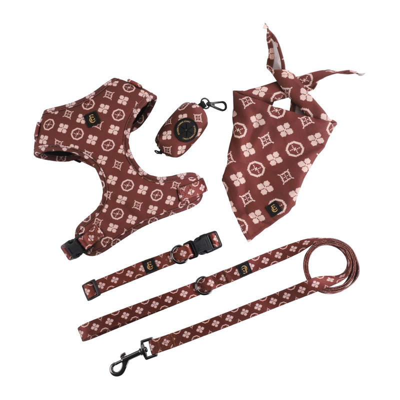 Luxury Designer Adjustable Dog Harness, Leash, Poop Bag Holder/Dispenser and Bandana Set, No Pull, Soft Mesh Padded, for Small/Medium Dogs, Outdoor Walking/Running (Extra Small, Chewy Pawtton) Extra Small - PawsPlanet Australia