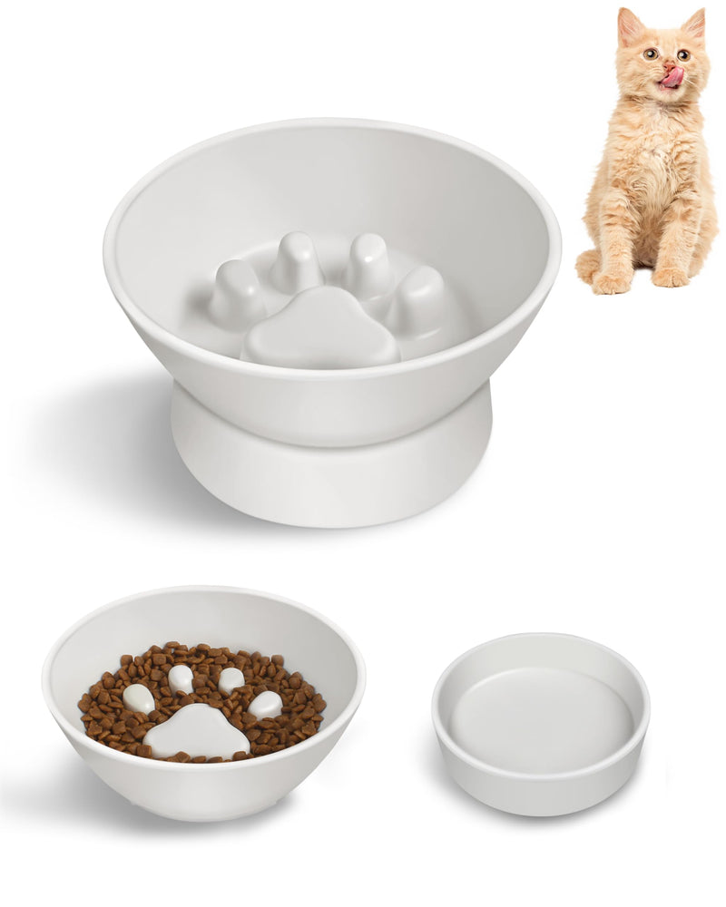 Slow Feeder Cat Bowls, Elevated Cat Bowl 2 in 1 Detachable Prevents Cats Overeating, Elevated Slow Feeder Cat Bowls Protect Cervical Spine for Cats 5.5'', Bamboo Fibers BPA-Free 5.5in - PawsPlanet Australia