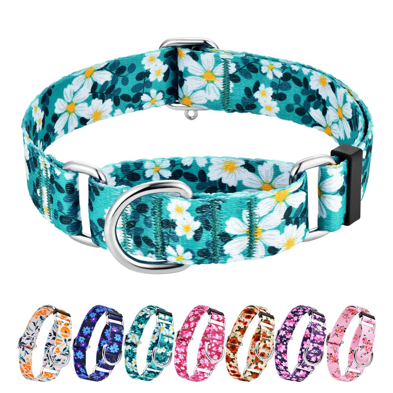 Hikiko Martingale Collar for Dogs with No Buckle Floral Daisy Dog Collar Soft Nylon No Pull Dog Collars for Small Dogs,Green Flower,S Green Flower