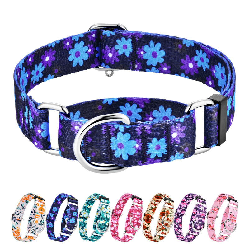 Hikiko Martingale Collar for Dogs with No Buckle Floral Dog Collars Soft Nylon No Slip Dog Collar for Medium Dog,Navy Blue Flower,M Navy Blue Flower - PawsPlanet Australia