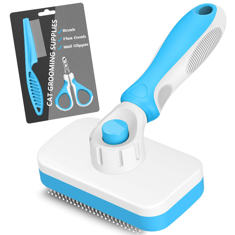 Comotech 3PCS Cat Grooming Supplies,Cat Brush & Nail Clipper/Trimmer & Flea Comb for Shedding Indoor Cats Dogs and Small Animals - Meet All Your Pet's Daily Grooming Needs - All in One Set (Blue) Blue - PawsPlanet Australia