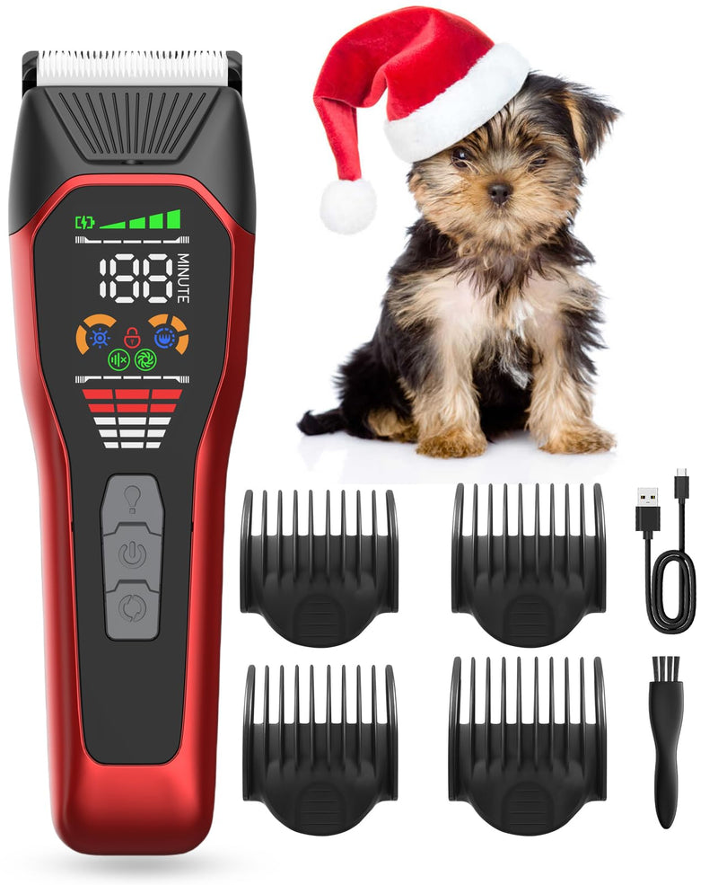 Dog Clippers Pet Shaver for Heavy Thick Coats, Low Noise Cat Grooming Kit Rechargeble Dog Hair Clipper, 2-Speed Cordless Pet Hair Trimmer for Medium and Large Animals Red - PawsPlanet Australia