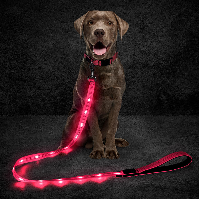 Light Up Dog Leash, 5 Ft LED Dog Lead Glowing Pet Leash with Soft Padded Handle, Safety Dog Lights for Night Walking (Pink) Pink - PawsPlanet Australia