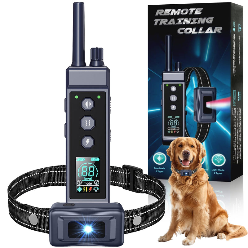 Shock Collar for Dogs - 4265ft Waterproof Training Collar with Flashing Light for Small Medium Large Dogs with Rechargeable Remote, Beep (1-8), Vibration(1-16), Safe Shock(1-99) (Black) Black - PawsPlanet Australia