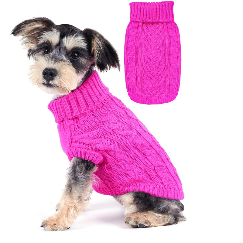 Small Dog Sweater Knitted Dog Sweaters for Small Dogs Girl Winter Puppy Clothes Turtleneck Dog Sweater Cute Dog Clothes Outfit for Chihuahua Classic Solid Dog Knitwear Pet Cat Sweater (Rose, Small) Rose - PawsPlanet Australia