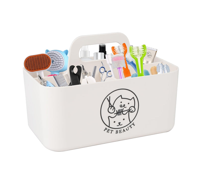 Minimalist White Dog Cat Grooming Supplies Organizer, Portable Caddy with 5 Compartments 5-Compartment(White） - PawsPlanet Australia