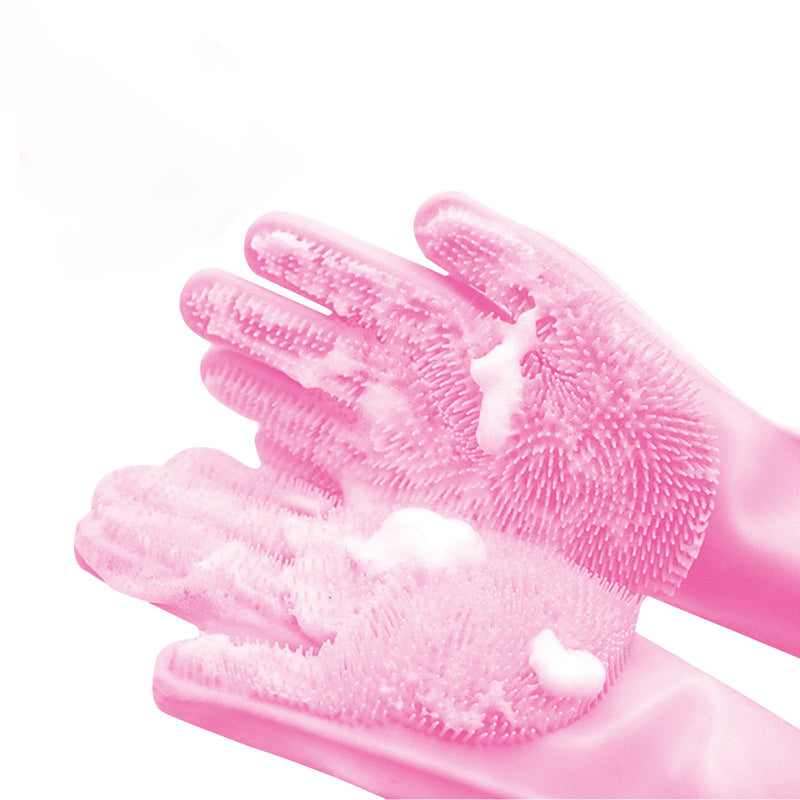 Pet Grooming Gloves，Heat-Resistant Dog Washing Gloves with High-Density Teeth，Silicone Dog Bath Brush with Enhanced Five Finger Design，Bathing and Massaging for Dogs and Cats,Pink Pink - PawsPlanet Australia