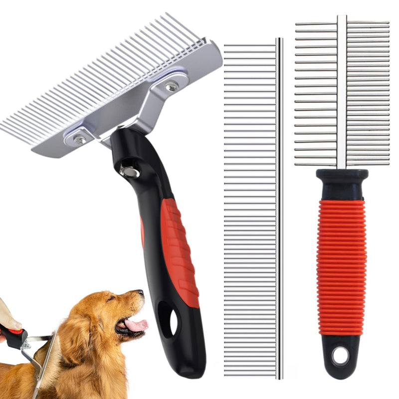 Undercoat Rake Brush Set, 3 Pack Long-Tooth Pet Brush - Dog Rake Brush & Steel Shedding Comb & Double-Sided Teech Comb for Double Coat Large Dogs, Horses - PawsPlanet Australia