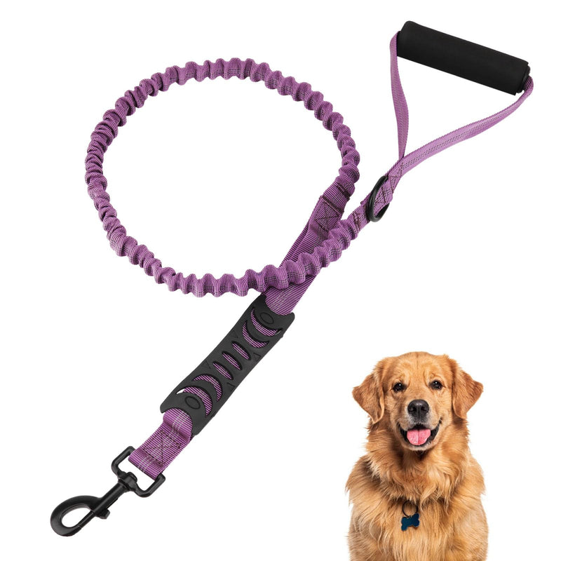 Heavy Duty Bungee Dog Leash with Shock Absorbing & Reflective Stitching - Adjustable 4-6FT Tactical Training Leash for Strong Pullers, Dual Padded Handles for Medium/Large Dogs(Purple) Purple - PawsPlanet Australia