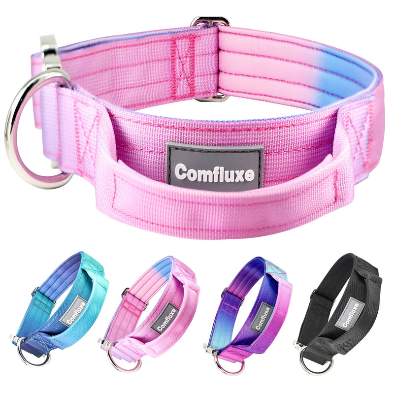 Tactical Dog Collar, Wide Thick Heavy Duty Dog Collar with Handle, Soft Neoprene Padded Military-Grade Nylon Training Collar with Quick Release Metal Buckle for Large Dogs (Pink, L,XL) Pink - PawsPlanet Australia
