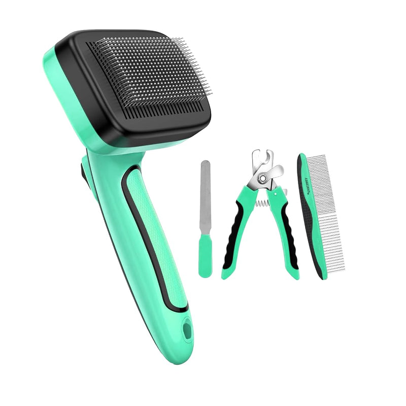 4-in-1 Dog & Cat Grooming Kit: Includes Pet Comb, Nail Clippers, Deshedding & Cleaning Brushes - PawsPlanet Australia