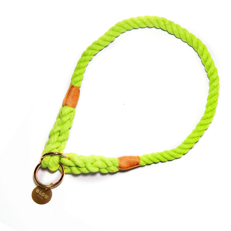 Glow Pups Slip Lead Dog Collar, Ombre Rope Training Collar with Gold-Colored Ring & Leather-Like Accents, Durable Construction, Adjustable Fit for Medium Dogs - Lime Green (Medium) - PawsPlanet Australia