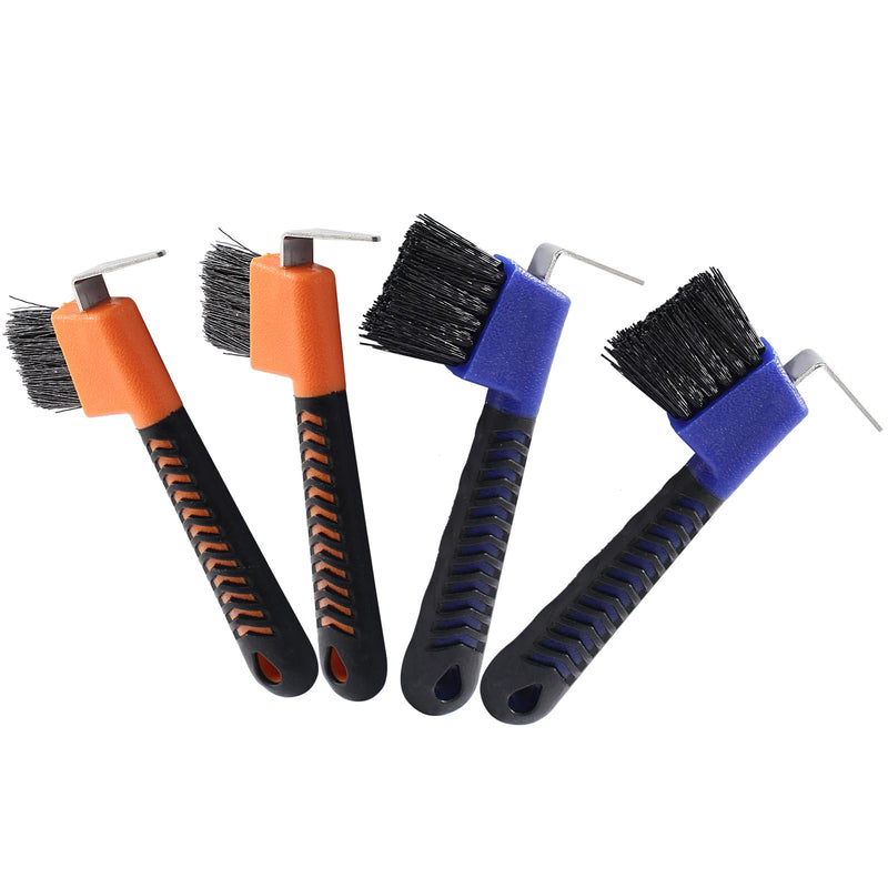 4 Pcs Horse Hoof Pick Brush with Soft Touch Rubber Handle Portable Hoofpick, Blue & Orange 4 Pcs - PawsPlanet Australia