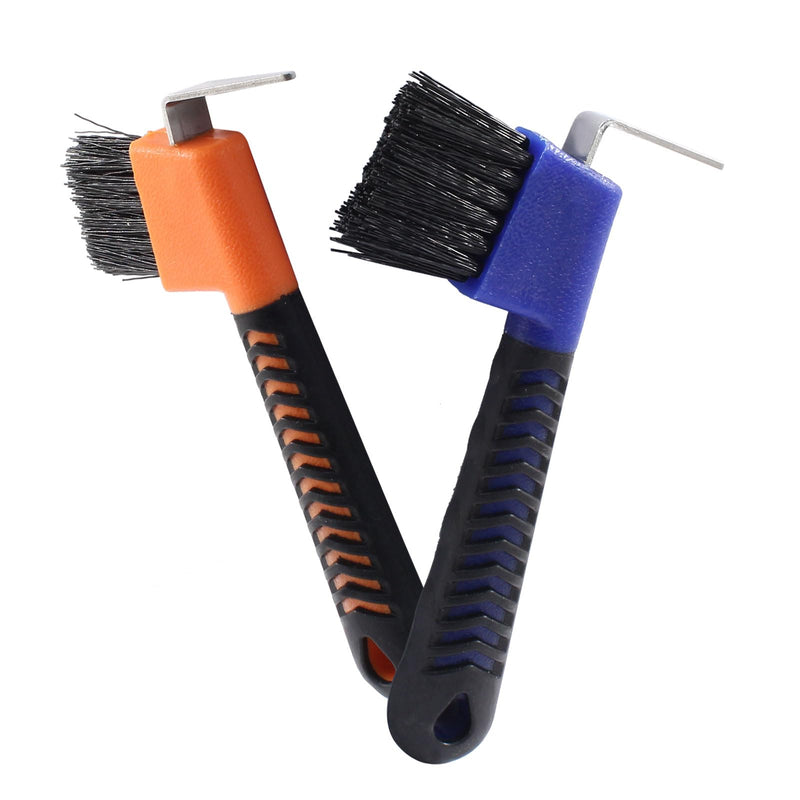 2 Pcs Horse Hoof Pick Brush with Soft Touch Rubber Handle Portable Hoofpick, Blue & Orange 2 Pcs - PawsPlanet Australia