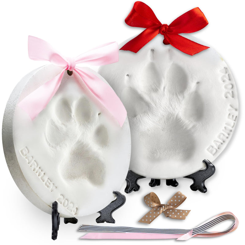 Pet Paw Print Impression Kit Makes (2) Dog Keepsake Ornaments, Inkless Paw Print Kit for Dogs (and Cats!) - Dog Paw Print Kit Keepsake, New Puppy Gift, Pawprint Keepsake Kit w/ Paints & Name Stamps! White - PawsPlanet Australia