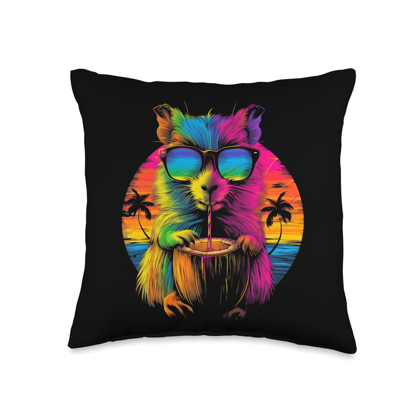 Guinea Pig Pet Sunglasses Beach Popart Throw Pillow 16x16 - PawsPlanet Australia