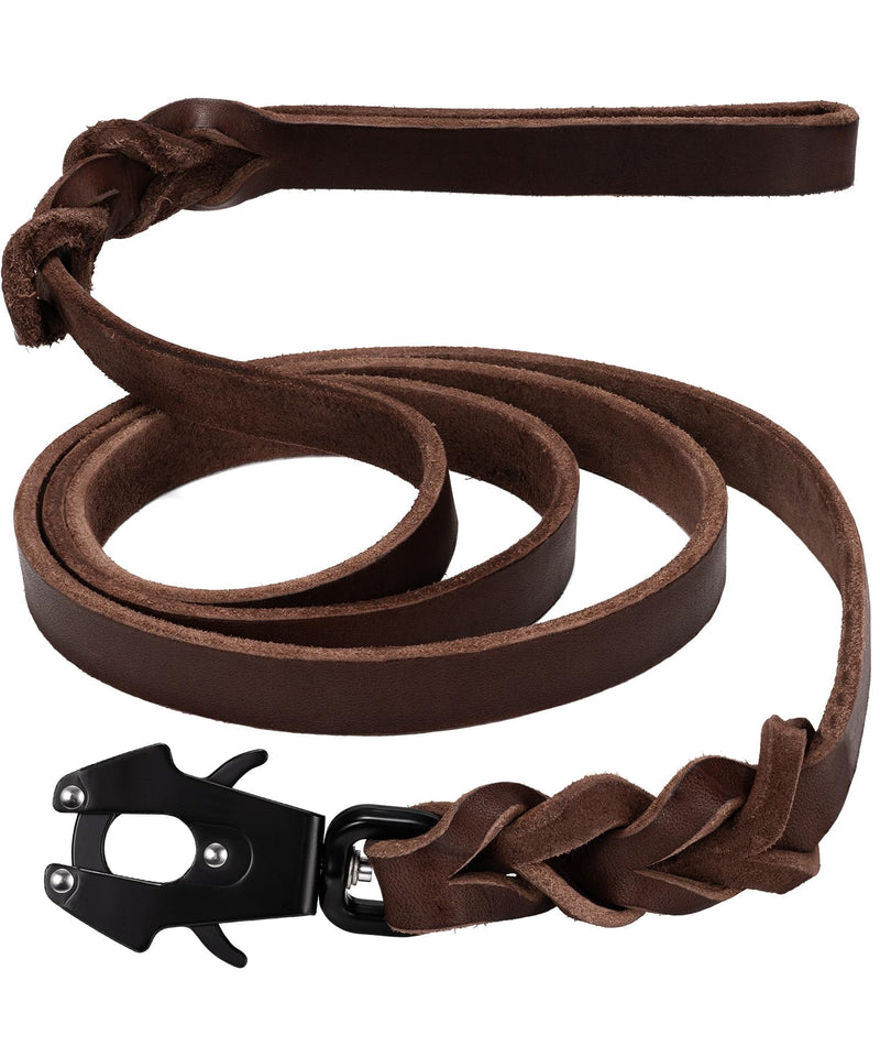 GEIT 4/5/6FT Leather Dog Leash, Heavy Duty Dog Training Leashes, Genuine Leather Braided Leash with Quick Release/Locking Tactical Frog Clip for Medium and Large Dogs Coffee 3/4'' x 6 FT - PawsPlanet Australia