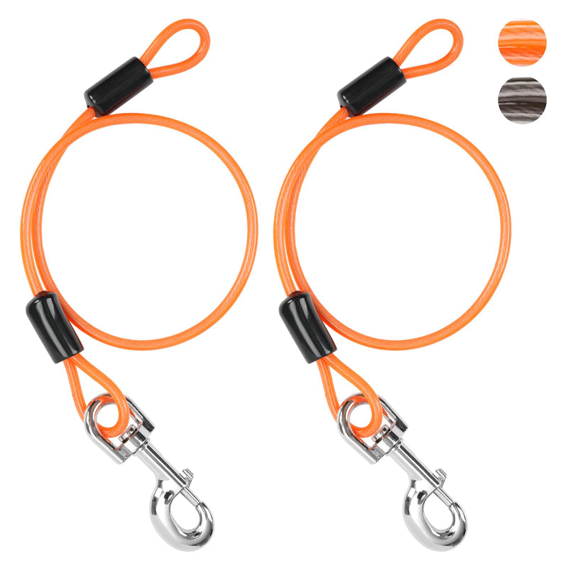 Chew Proof Dog Leash Extender, 24'' Wire Rope Extension for Small, Medium, Large Dogs, Walking, Training Puppies, Dual 2-Dog Leash, Metal Cable Lead for Collar & Harness Orange - PawsPlanet Australia