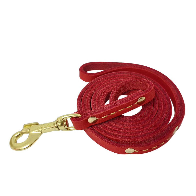 Leather Dog Leash 6 ft x 1/2 inch Heavy Duty Genuine Leather Dog Training Leash Soft and Strong Leather Leash for Small and Medium Dogs Red 6ft x 1/2'' - PawsPlanet Australia