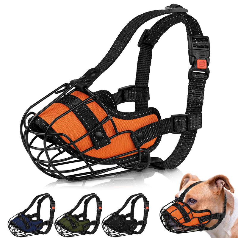 OOPSDOGGY Pitbull Dog Muzzle Reflective Metal Mask Secure Wire Basket Muzzles for Large Sized Dogs Amstaff Soft Cage to Prevent Biting Chewing with Adjustable Straps (Orange, Pitbull) Orange
