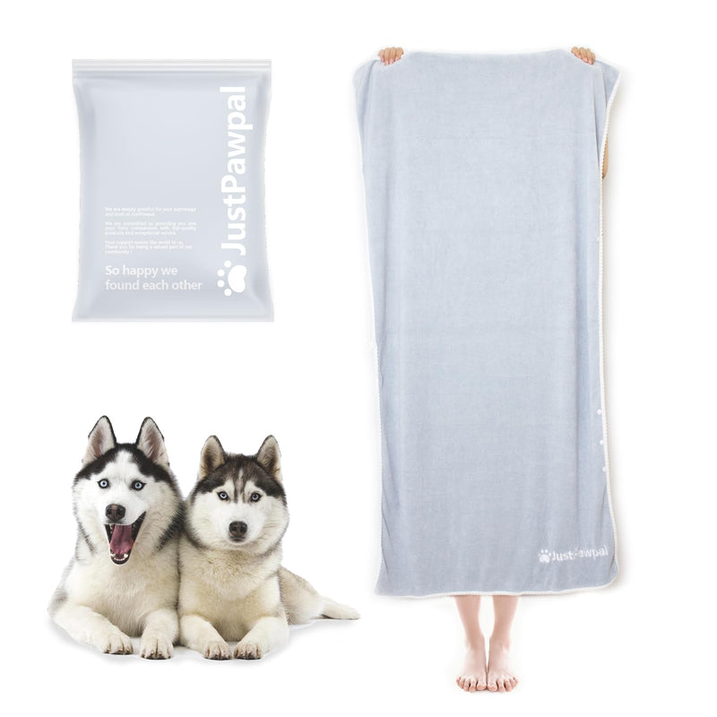 Dog Towel - Absorbent Soft Microfiber Towels for Drying Dogs Extra Large, Large, Medium, Small - Pet Bath, Grooming Towels - Adjustable Snaps (Grey, 56"x28") Large 56"x28" Grey - PawsPlanet Australia