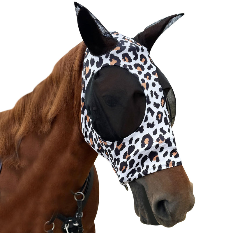 Horse Fly Mask with Ears - Equine Fly Mask for Horses with Sunlight Protection, Large Eye Space with Breathable Elastic Fabric, Funny Horse Mask Suitable for Average Size Horses Leopard Print Medium - PawsPlanet Australia