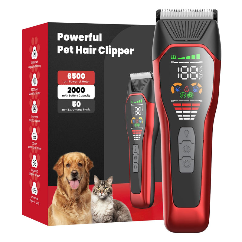 Wide Blade Dog Cat Clippers - Professional Cordless Grooming Tools for Thick Coats - Low Noise Pet Hair Trimmer Kit Ts066-red+black - PawsPlanet Australia