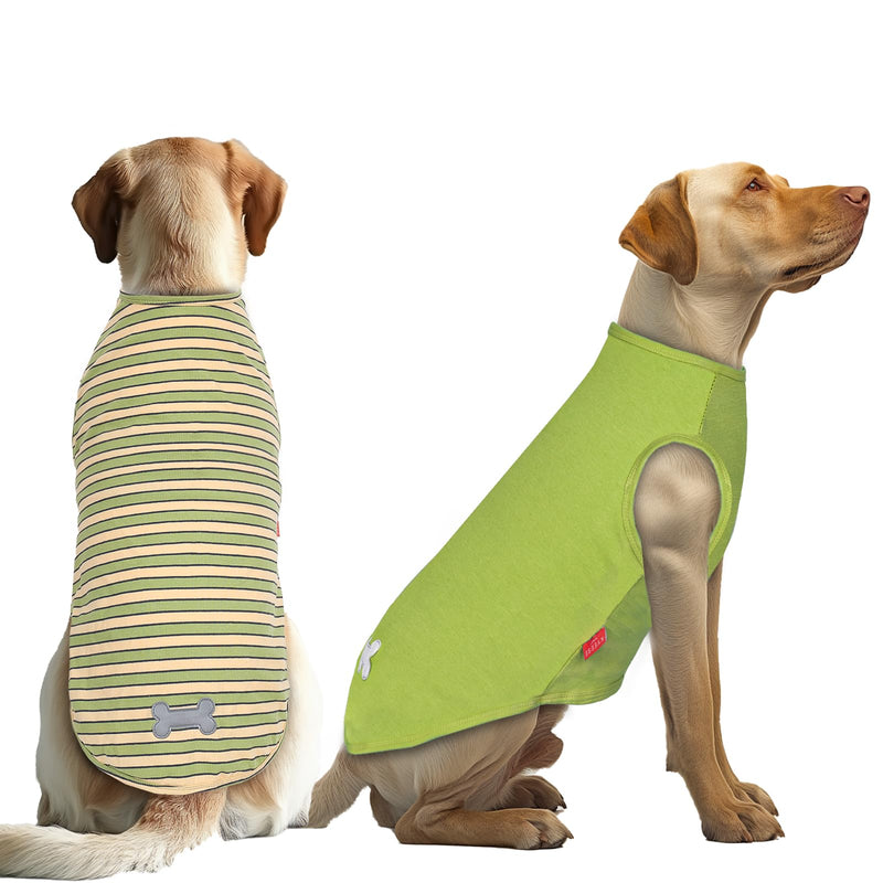 KYEESE 2Pack Dog Shirts Striped T Shirt for Large Dogs Lightweight Clothes Sleeveless Vest Cotton Tank Top, XXX-Large,Green+Striped XXX-Large (55-75lbs) 04# 2Pack (Green+Striped) - PawsPlanet Australia
