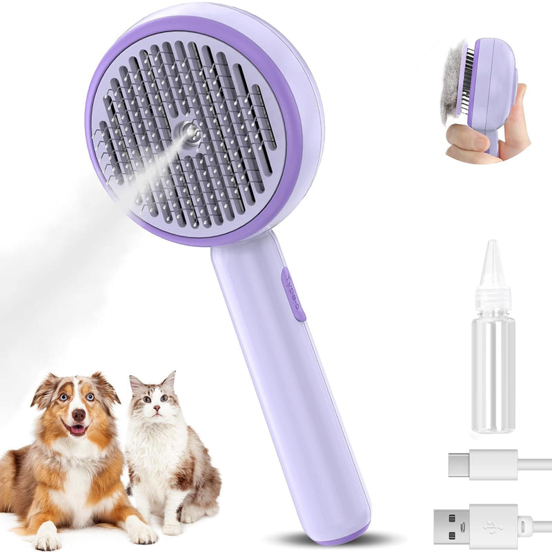 Cat Steam Brush for Shedding Steamy Cat Dog Grooming Brush Steamy Steam Pet Brush for Cat Pet Hair Removal Comb with Water Tank Suitable for long/short haired animals (Purple) Purple - PawsPlanet Australia