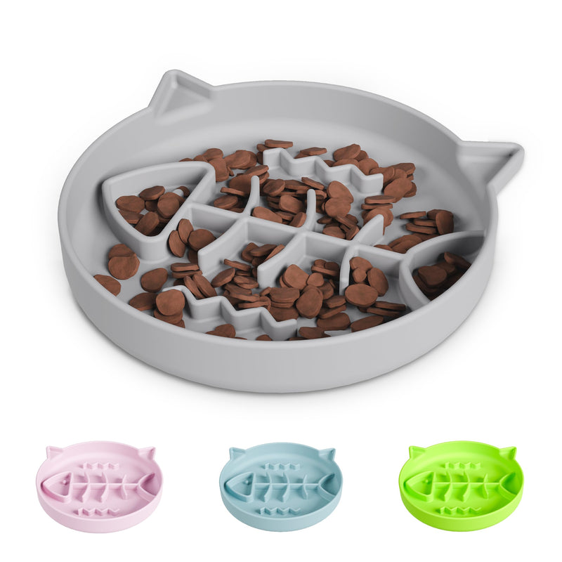 Silicone Cat Slow Feeder,Slow Feeder Cat Bowl Wet Food with Suction Cups，Puzzle Feeder Cat,Cat Interactive Toys,Effectively Reduce Overeating in Kitty (Gray, 1 Cup) Gray - PawsPlanet Australia