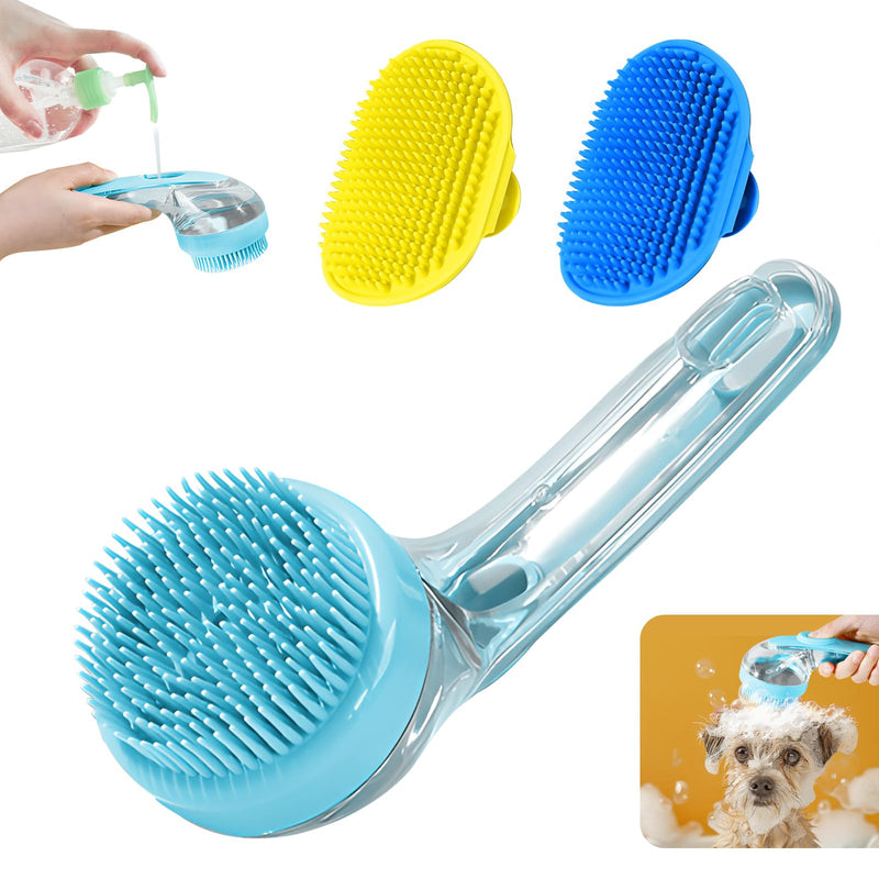 3Pcs Dog Bath Brush, Dog Scrubber for Bath, Dog Shampoo Brush Bubble Maker, Dog Paw Washer, dog grooming Massage Brush with Adjustable Ring Handle, dog accessories for Short & Long Hair -Blue Blue - PawsPlanet Australia