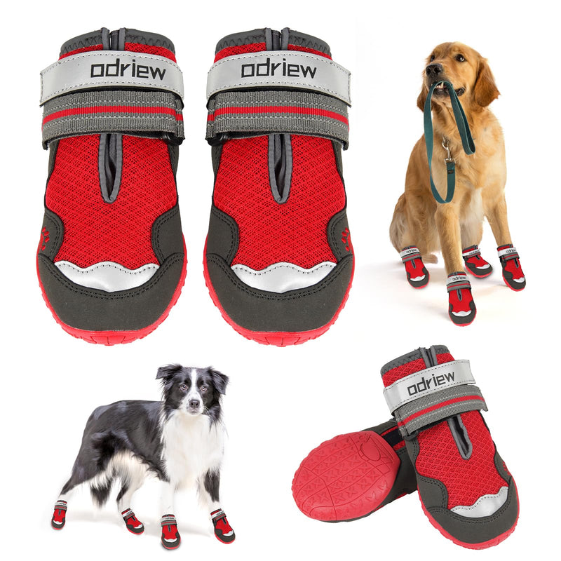 Dog Shoes Large Size Dogs, Medium Dog Booties-Dog Boots & Paw Protectors, 4PCS Shoes for Dogs with Reflective Strip, Anti-Slip Sole for Hot Pavement, Rain, Snow Walking, Hiking. (Reds, 5) Reds - PawsPlanet Australia