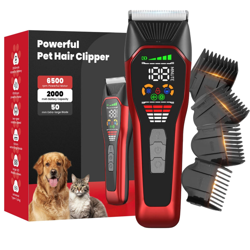Cordless Electric Hair Clippers for Large Pets,Two-Speed Quiet Strong Motor Dog Grooming Kits with Wide Stainless Steel Blade for Thick Coats Dogs,LGL 066R Red