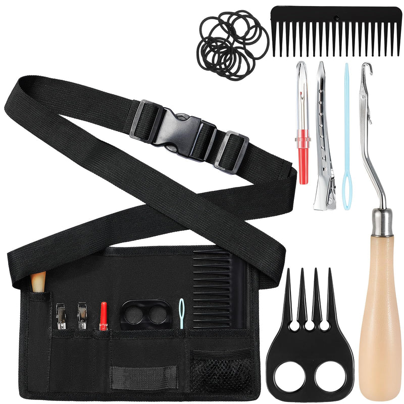 9 Pcs Horse Braiding Kit with Belt Mane Horse Braiding Kit Include Removable Belt with Rug Hook Pin Brush Thread Cutter Comb Hair Clip and Rubber Bands for Western Horse Party(Black) Black - PawsPlanet Australia