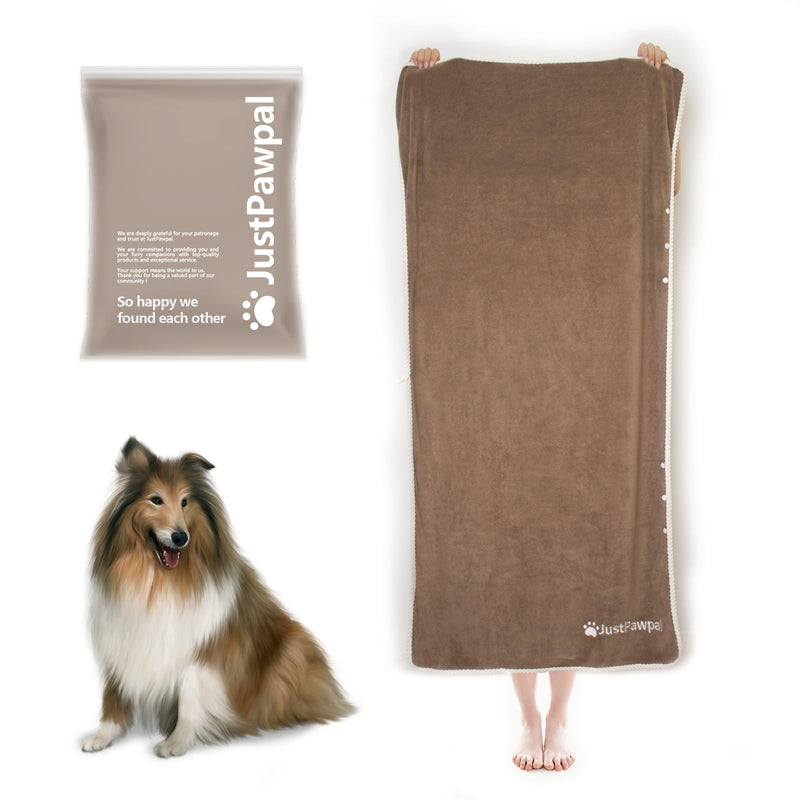 Dog Towel - Absorbent Soft Microfiber Towels for Drying Dogs Extra Large, Large, Medium, Small - Pet Bath, Grooming Towels - Adjustable Snaps (Brown, 56"x28") Large 56"x28" Brown - PawsPlanet Australia