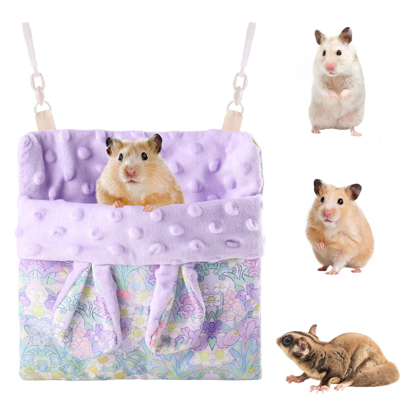 Sugar Gliders Sleeping Pouch Hamsters Velvet Hanging Hammocks Bed Carrier with Strap Squirrels Marmosets Guinea Pig Warm Swing Carry Pouch Cage Accessories for Small Animal (Purple) Purple - PawsPlanet Australia