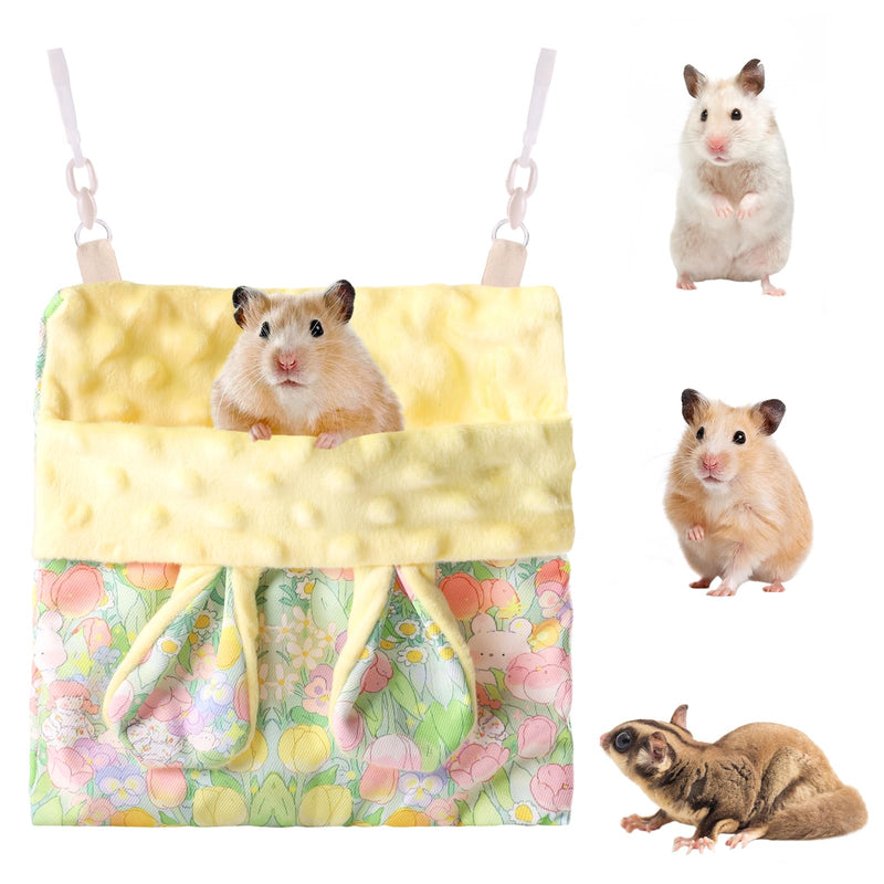 Sugar Gliders Sleeping Pouch Hamsters Velvet Hanging Hammocks Bed Carrier with Strap Squirrels Marmosets Guinea Pig Warm Swing Carry Pouch Cage Accessories for Small Animal (Yellow) Yellow
