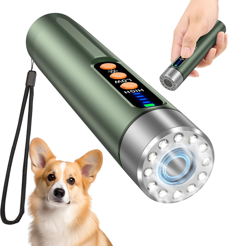 Anti Barking Devic-Dog Bark Control Device,Stop Bad Behavior-Rechargeable Ultrasonic Barking Handheld for Dogs -Professional Pet Trainer,Dog Silencer with LED Bright Flashlight Green