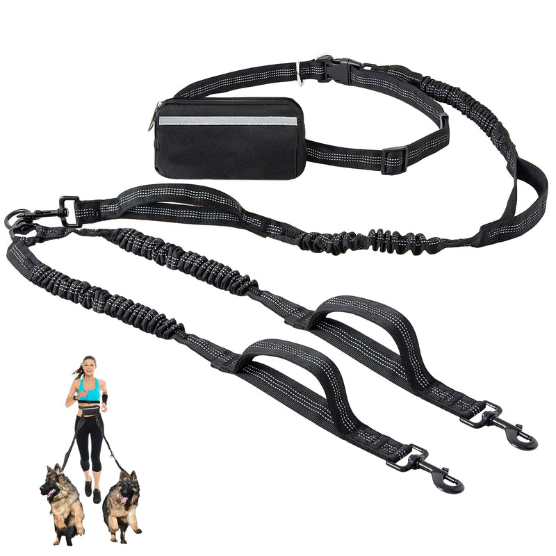 Double Leash for Two Dogs for 2 Dogs with Pouch and 4 Padded Handles for Medium to Large Dogs Running, Walking, Hiking - PawsPlanet Australia