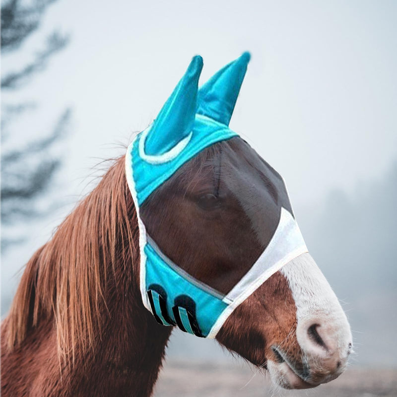 Fly Masks for Horses with Ears Fly Masks for Draft Horse Mask Fly No Nose(Light Blue, L) light blue - PawsPlanet Australia