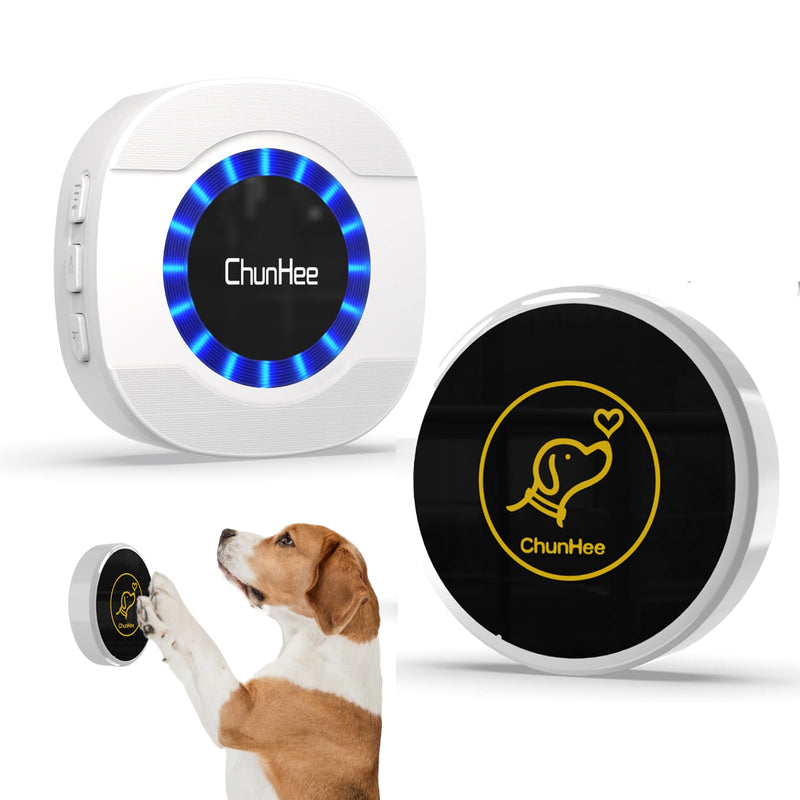 ChunHee Dog Door Bell, Smart Dog Doorbell for Potty Training to Go Outside, Dogs Bells for Doggie to Ring to Go Potty Train with Customized Ringtones Adjustable Volume, 1 Dog Button 1 Receiver & 1 Dog Buttons - PawsPlanet Australia
