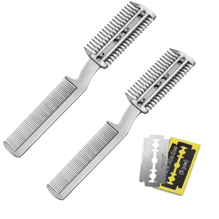 2Pcs Razor Comb for Dogs Cats with Extra Blades Double Sides Pet Razor Comb Trimming & Grooming Hair Cutter Comb Trimmer Grooming Comb for Dog Cat (Silver) Silver - PawsPlanet Australia