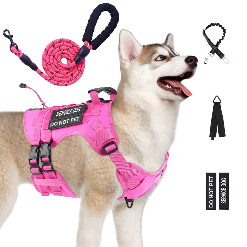 No Pull Tactical Dog Harness for Large Dogs, Escape Proof Molle Dog Vest Harness and Leash Set, Adjustable Military Service Dog Harness with Handle for Medium Large Dogs (Pink, M) Pink - PawsPlanet Australia