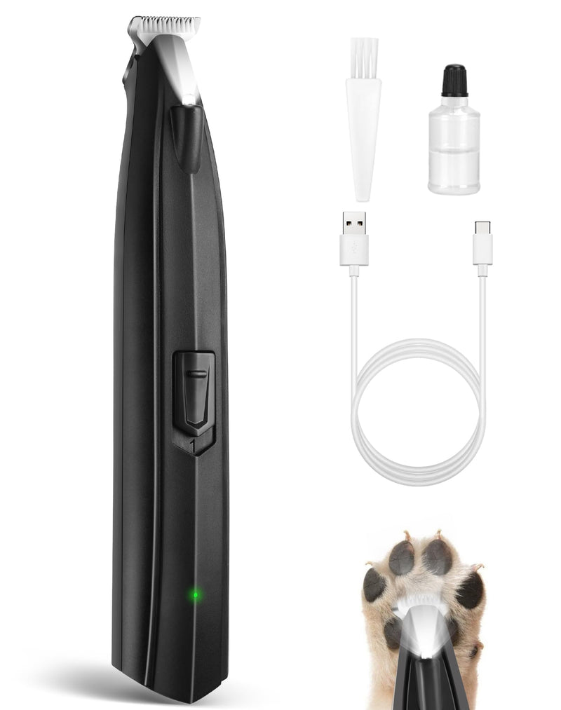 Dog Paw Trimmer for Grooming, Cordless Electric Dog Clippers with LED Light, Rechargeable Low Noise Small Pet Shaver for Trimming Cat's Hair Around Eyes, Faces, Ears, Paws, Rump(Black) Black - PawsPlanet Australia